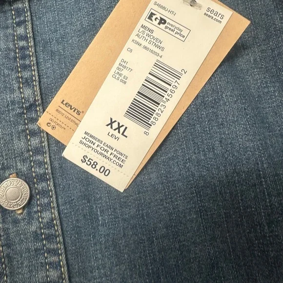 Levis Mens Long Sleeve Woven Denim Shirt Authentic Stonewash Blue XXL NEW - Picture 3 of 4